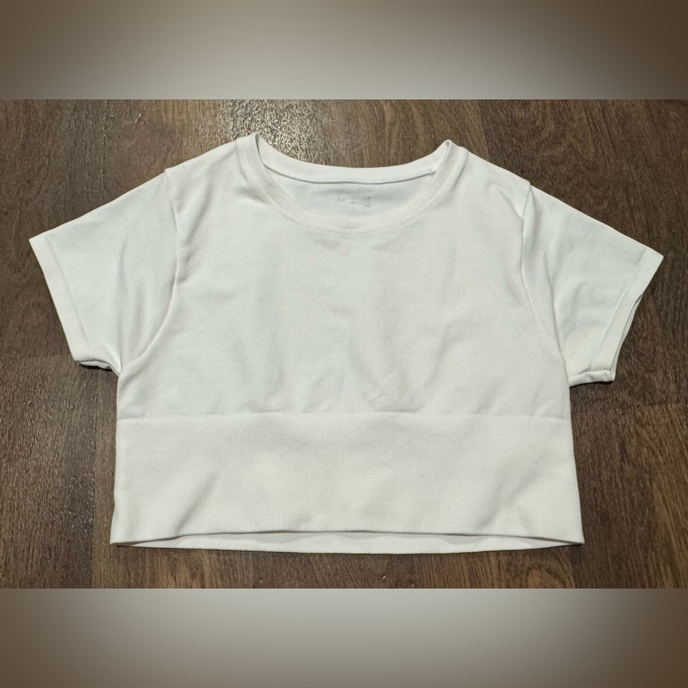 Aerie Offline Sidewalk Seamless Cropped T-Shirt Size Large White - Picture 6 of 6